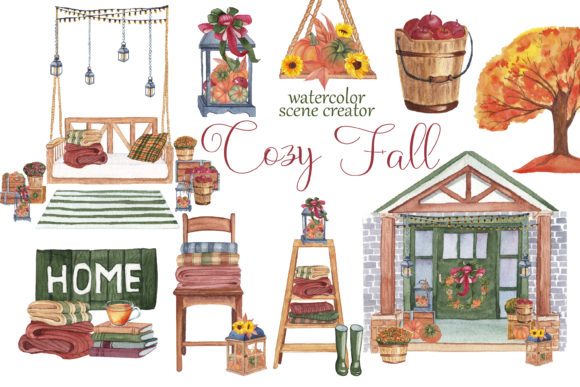 Download Cozy Fall. Watercolor Scene Creator - Watercolor Collection