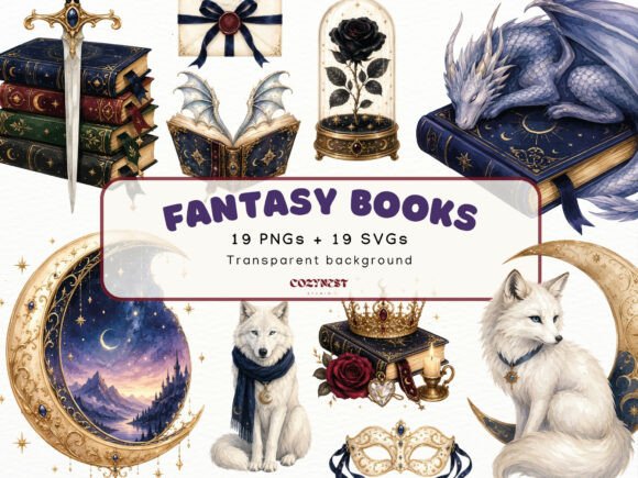 Download Fantasy Book Lover Watercolor Cliparts - Watercolor Collection