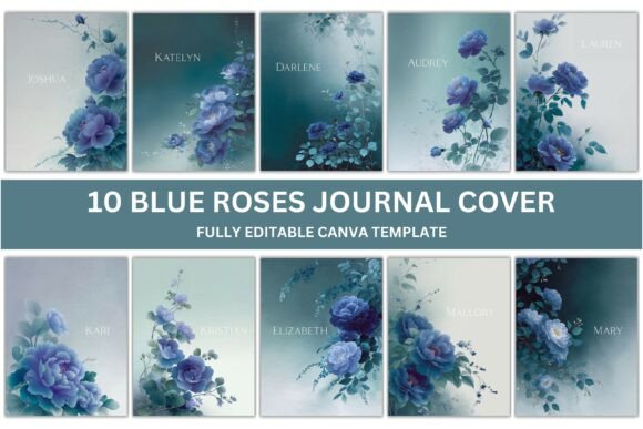 Download Blue Roses Journal Cover Canva Template - Canva Collection